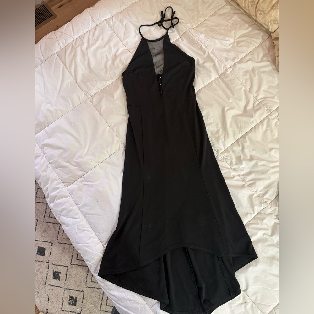 Vintage 90’s Jessica McClintock Gunne Sax Black High Low Halter Dress size 3